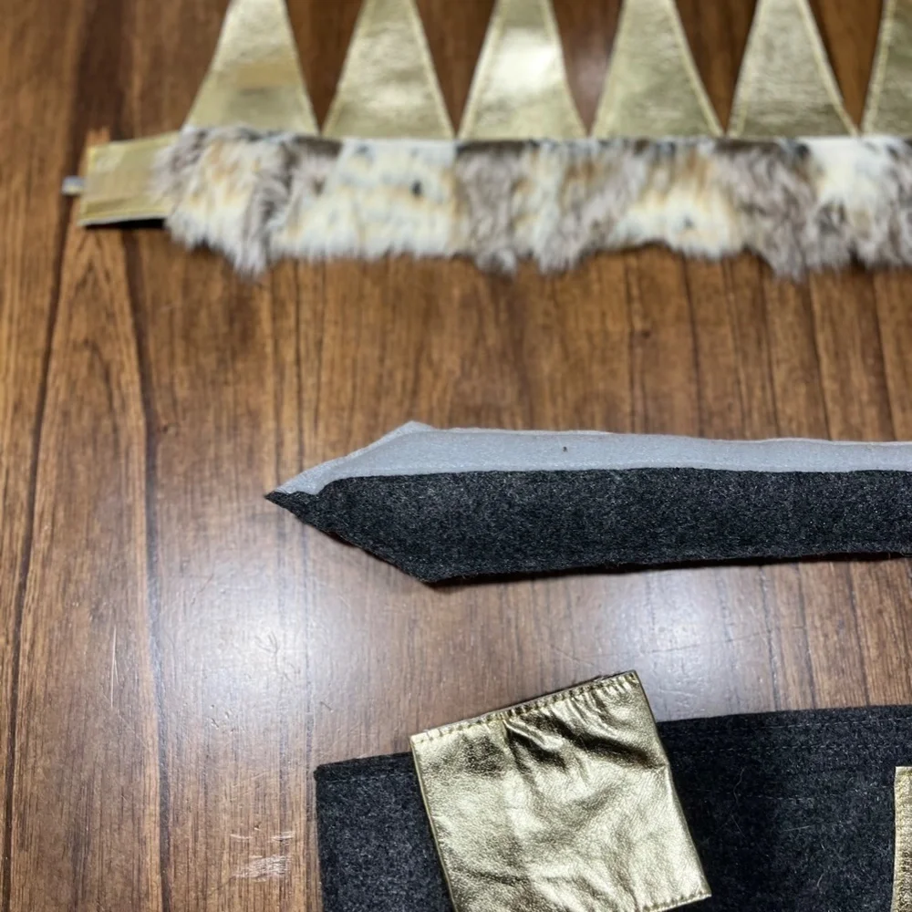 NEW Oh Baby! Crown Sword Belt Kid Toddler Felt Faux Fur Gold Grey Cream Costume